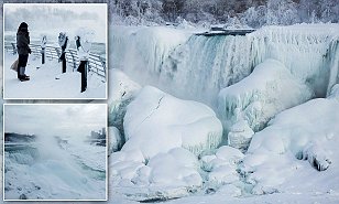 Niagara Falls has frozen over as extreme winter weather continues across the East Coast - and it is going to get even colder 